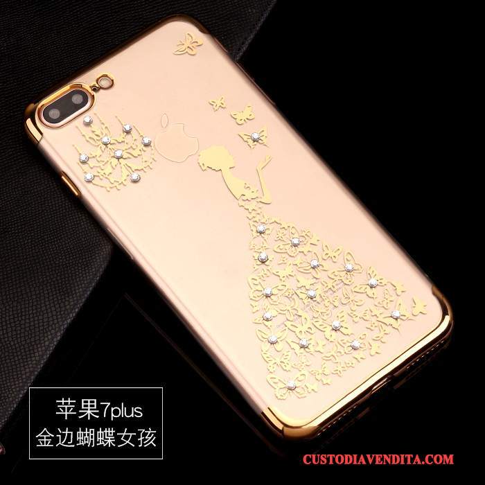 Custodia iPhone 7 Plus Protezione Morbidotelefono, Cover iPhone 7 Plus Strass Tendenza Oro