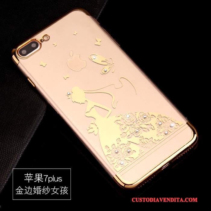 Custodia iPhone 7 Plus Protezione Morbidotelefono, Cover iPhone 7 Plus Strass Tendenza Oro