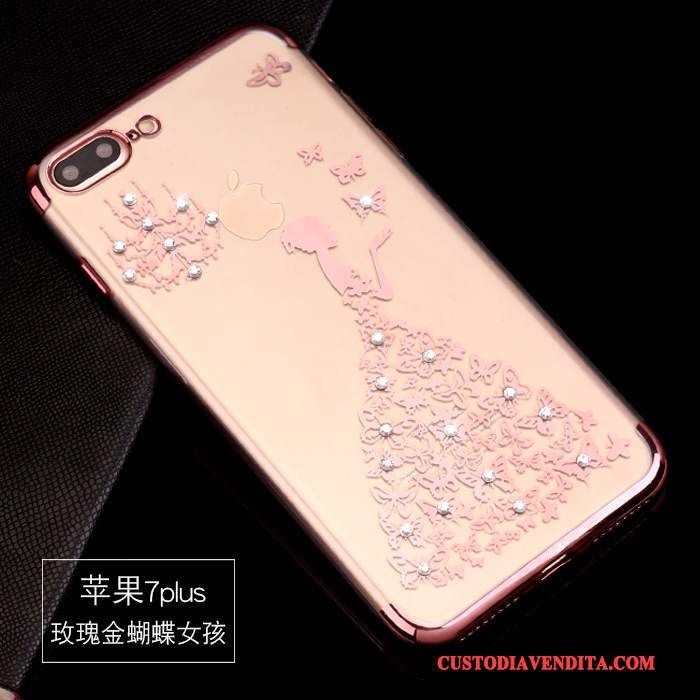 Custodia iPhone 7 Plus Protezione Morbidotelefono, Cover iPhone 7 Plus Strass Tendenza Oro