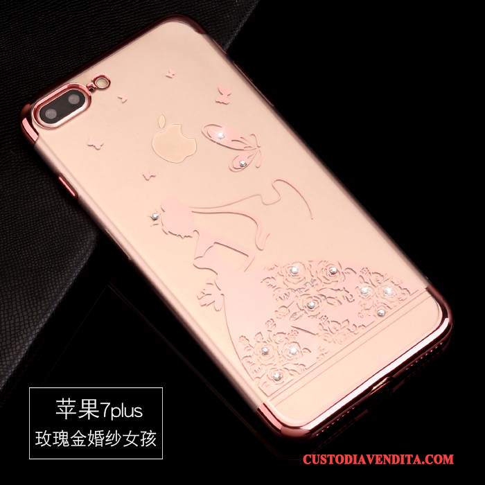 Custodia iPhone 7 Plus Protezione Morbidotelefono, Cover iPhone 7 Plus Strass Tendenza Oro