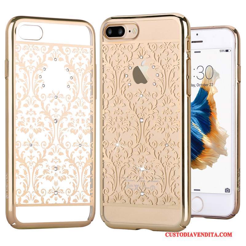 Custodia iPhone 7 Plus Strass Bianco Oro, Cover iPhone 7 Plus Protezione Placcatura Rosa