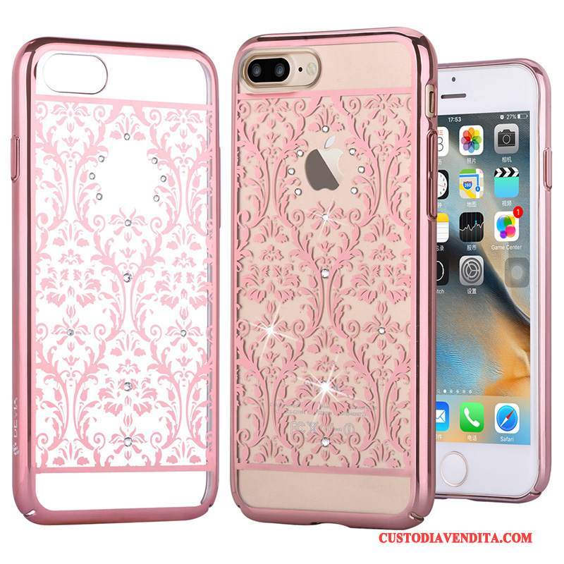 Custodia iPhone 7 Plus Strass Bianco Oro, Cover iPhone 7 Plus Protezione Placcatura Rosa