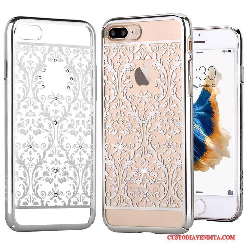 Custodia iPhone 7 Plus Strass Bianco Oro, Cover iPhone 7 Plus Protezione Placcatura Rosa