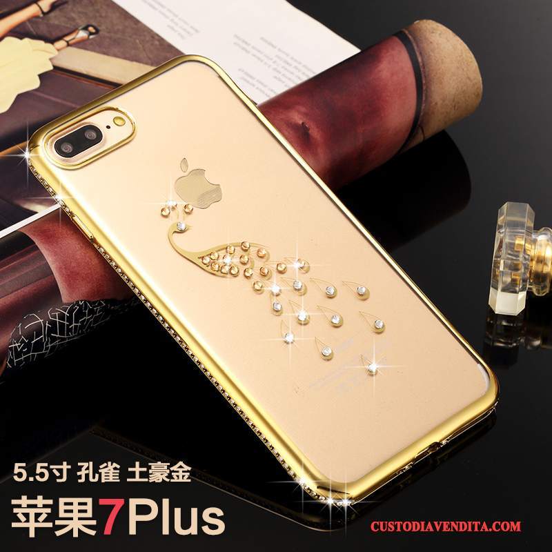 Custodia iPhone 7 Plus Strass Lusso Oro, Cover iPhone 7 Plus Silicone Telefono Tutto Incluso