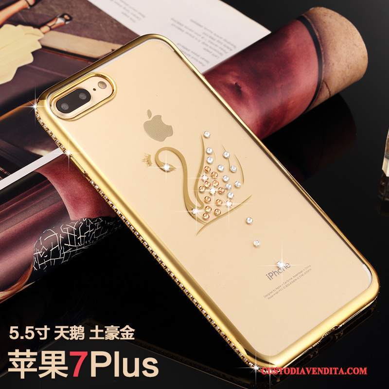 Custodia iPhone 7 Plus Strass Lusso Oro, Cover iPhone 7 Plus Silicone Telefono Tutto Incluso