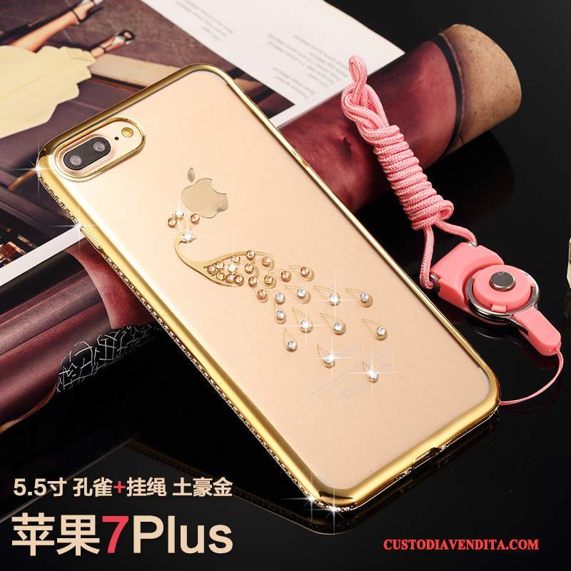 Custodia iPhone 7 Plus Strass Lusso Oro, Cover iPhone 7 Plus Silicone Telefono Tutto Incluso