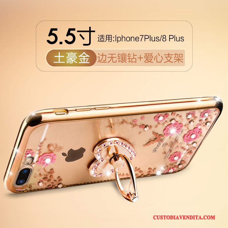 Custodia iPhone 7 Plus Strass Oro Di Personalità, Cover iPhone 7 Plus Silicone Telefono