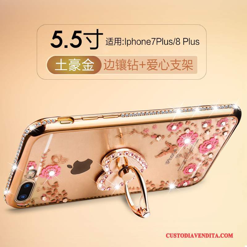 Custodia iPhone 7 Plus Strass Oro Di Personalità, Cover iPhone 7 Plus Silicone Telefono