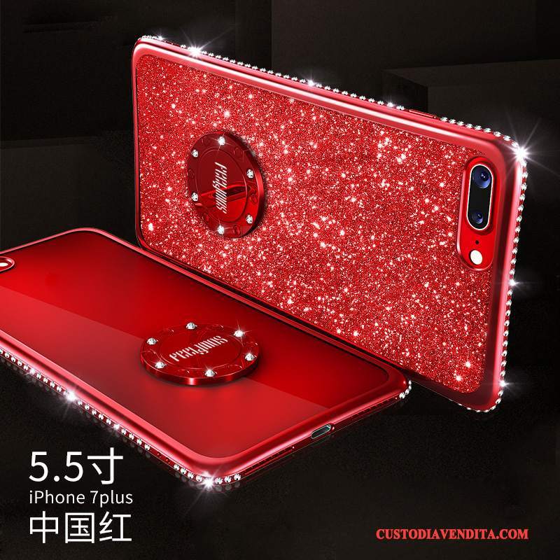 Custodia iPhone 7 Plus Strass Rosso Marchio Di Tendenza, Cover iPhone 7 Plus Silicone Anti-caduta Elegante