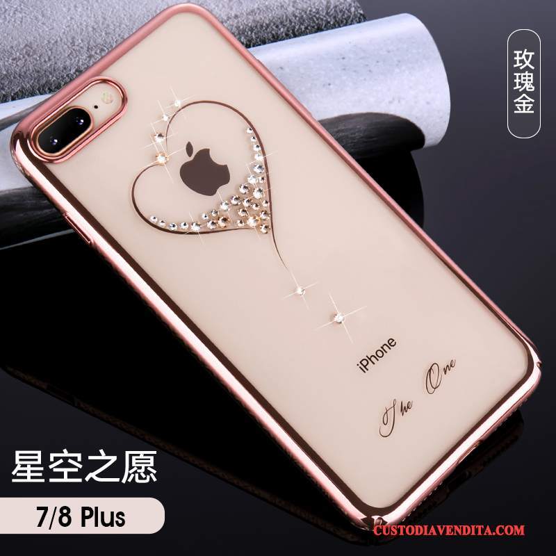 Custodia iPhone 7 Plus Strass Trasparente Lusso, Cover iPhone 7 Plus Tutto Incluso Difficile