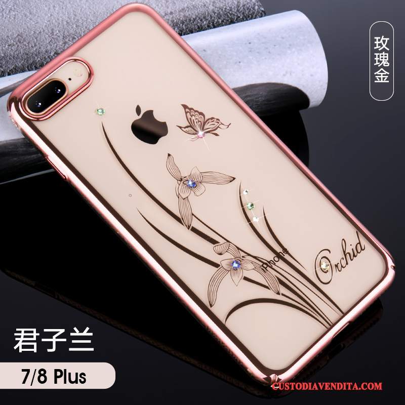 Custodia iPhone 7 Plus Strass Trasparente Lusso, Cover iPhone 7 Plus Tutto Incluso Difficile