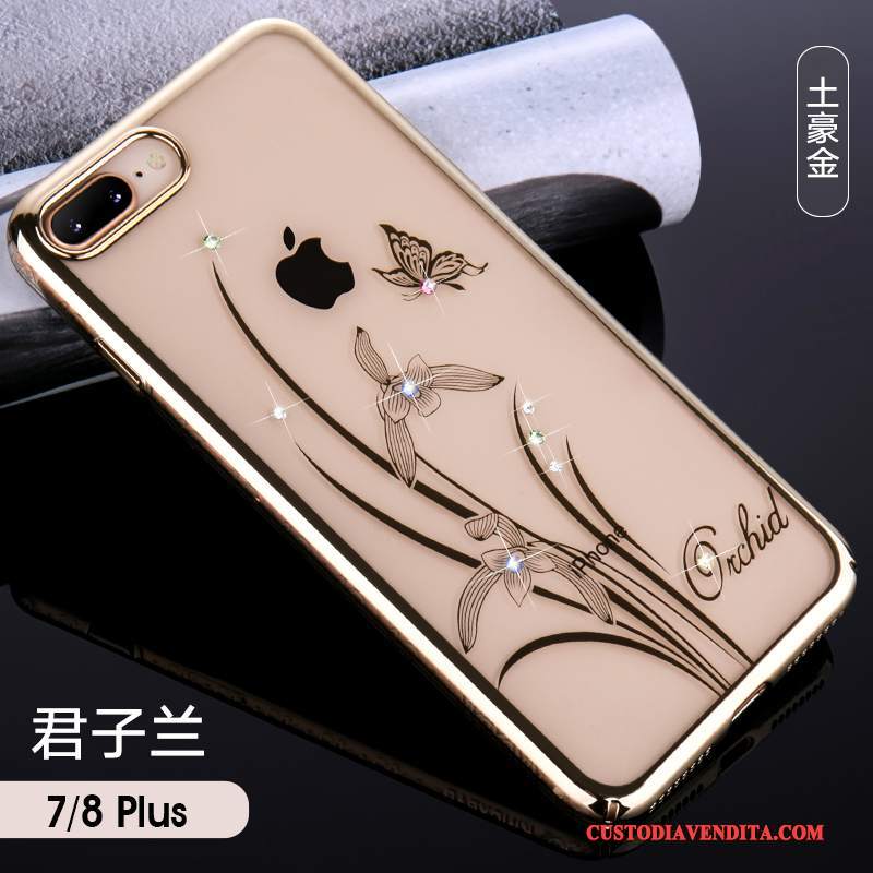 Custodia iPhone 7 Plus Strass Trasparente Lusso, Cover iPhone 7 Plus Tutto Incluso Difficile