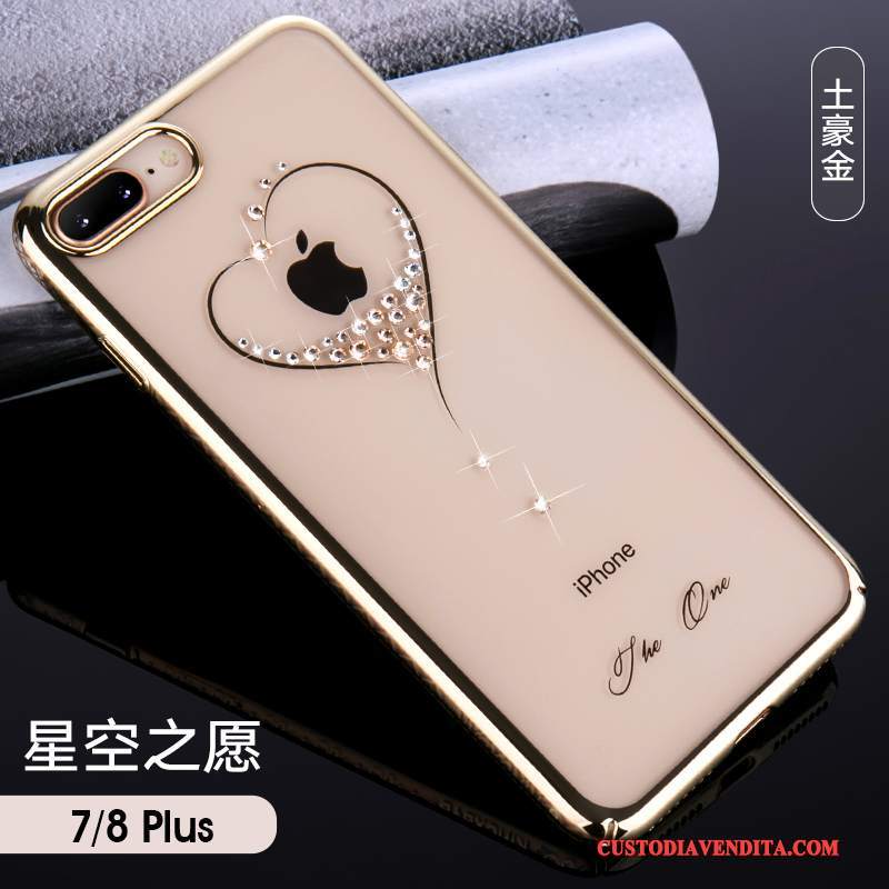 Custodia iPhone 7 Plus Strass Trasparente Lusso, Cover iPhone 7 Plus Tutto Incluso Difficile