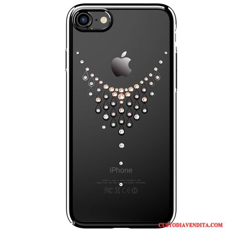 Custodia iPhone 7 Plus Strass Trasparente Oro, Cover iPhone 7 Plus Protezione Telefono Rosa