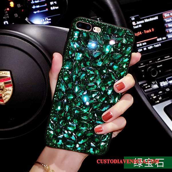 Custodia iPhone 7 Plus Strass Verde Scuro Rosso, Cover iPhone 7 Plus Silicone Tutto Incluso Europa