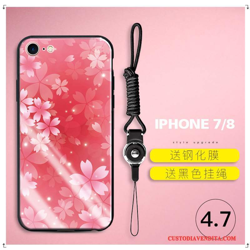 Custodia iPhone 7 Silicone Anti-caduta Vetro, Cover iPhone 7 Fiori Nuovo