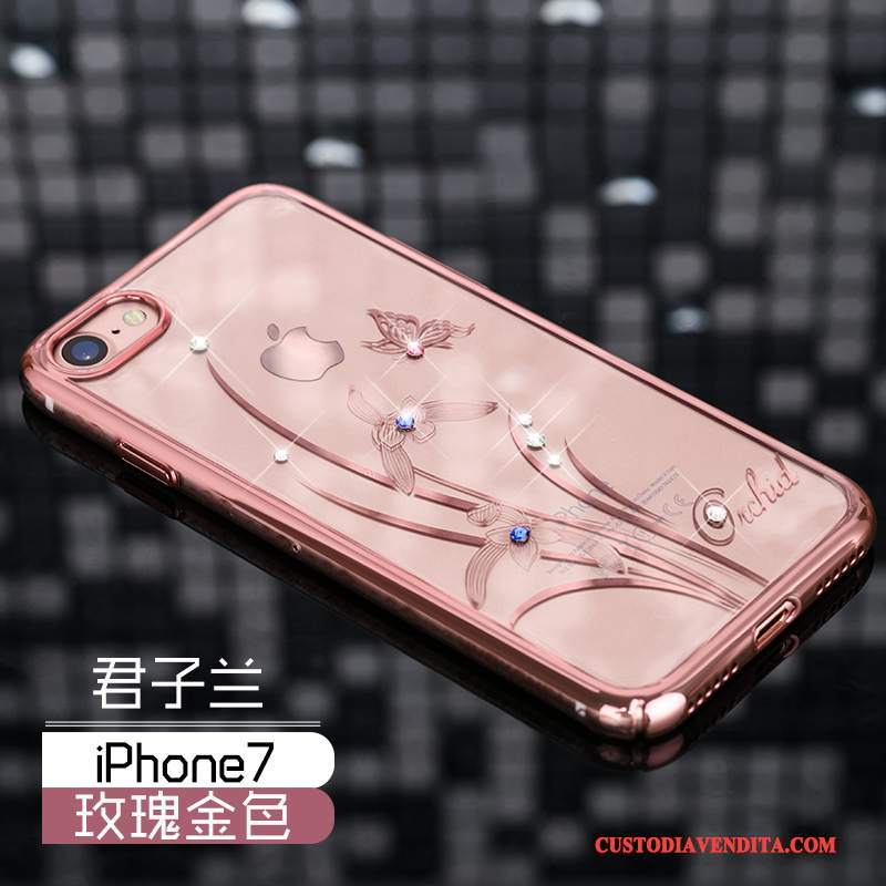 Custodia iPhone 7 Strass Lusso Nuovo, Cover iPhone 7 Marchio Di Tendenza Oro