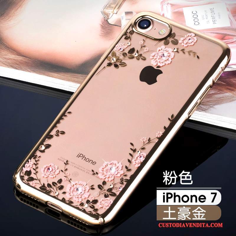 Custodia iPhone 7 Strass Lusso Nuovo, Cover iPhone 7 Marchio Di Tendenza Oro