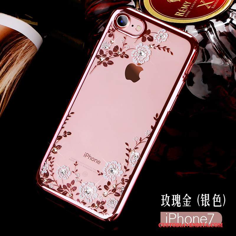 Custodia iPhone 7 Strass Trasparente Difficile, Cover iPhone 7 Rosa Oro