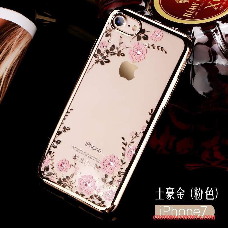 Custodia iPhone 7 Strass Trasparente Difficile, Cover iPhone 7 Rosa Oro