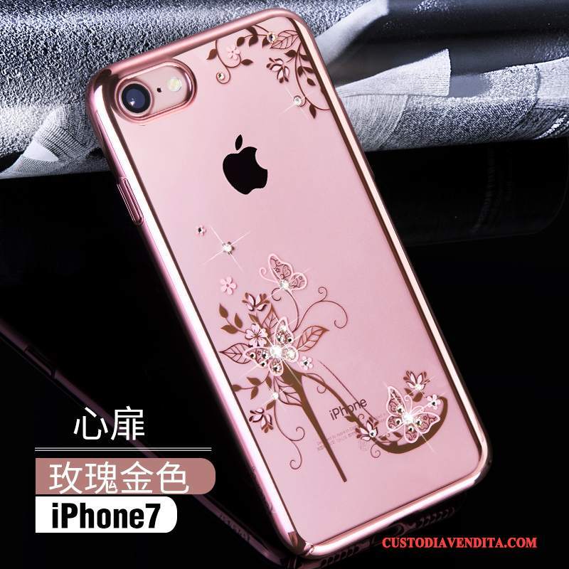 Custodia iPhone 7 Strass Trasparente Difficile, Cover iPhone 7 Rosa Oro