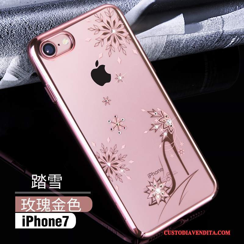 Custodia iPhone 7 Strass Trasparente Difficile, Cover iPhone 7 Rosa Oro