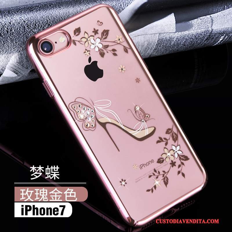 Custodia iPhone 7 Strass Trasparente Difficile, Cover iPhone 7 Rosa Oro