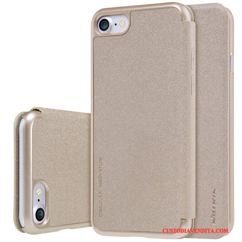 Custodia iPhone 8 Folio Oro Bianco, Cover iPhone 8 Pelle Antiscivolo Rosso