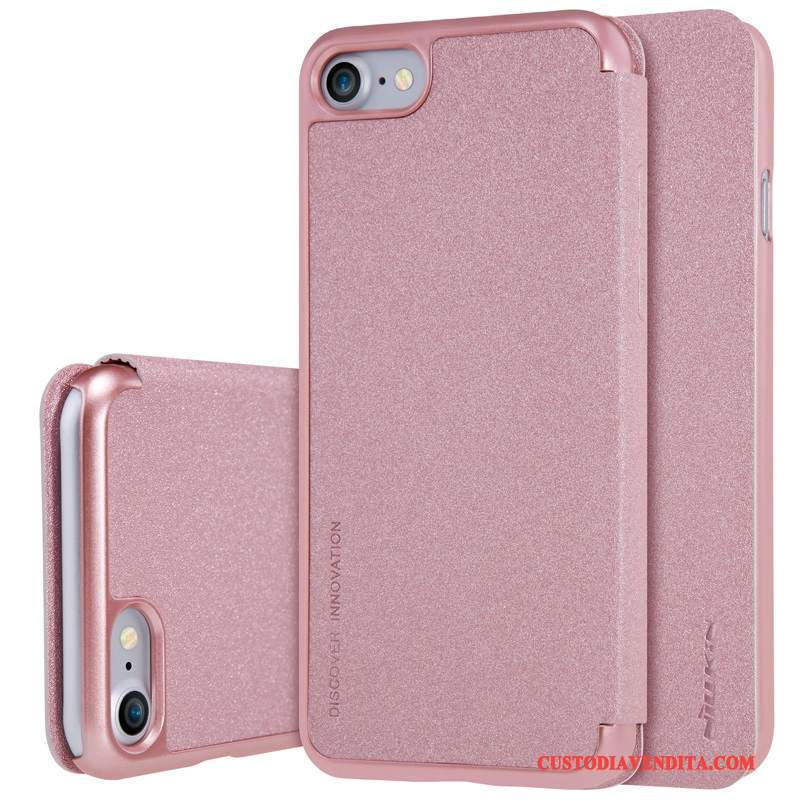 Custodia iPhone 8 Folio Oro Bianco, Cover iPhone 8 Pelle Antiscivolo Rosso