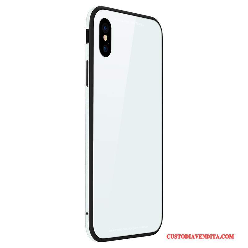 Custodia iPhone 8 Plus Bianco Metallo, Cover iPhone 8 Plus Telefono Vetro Temperato