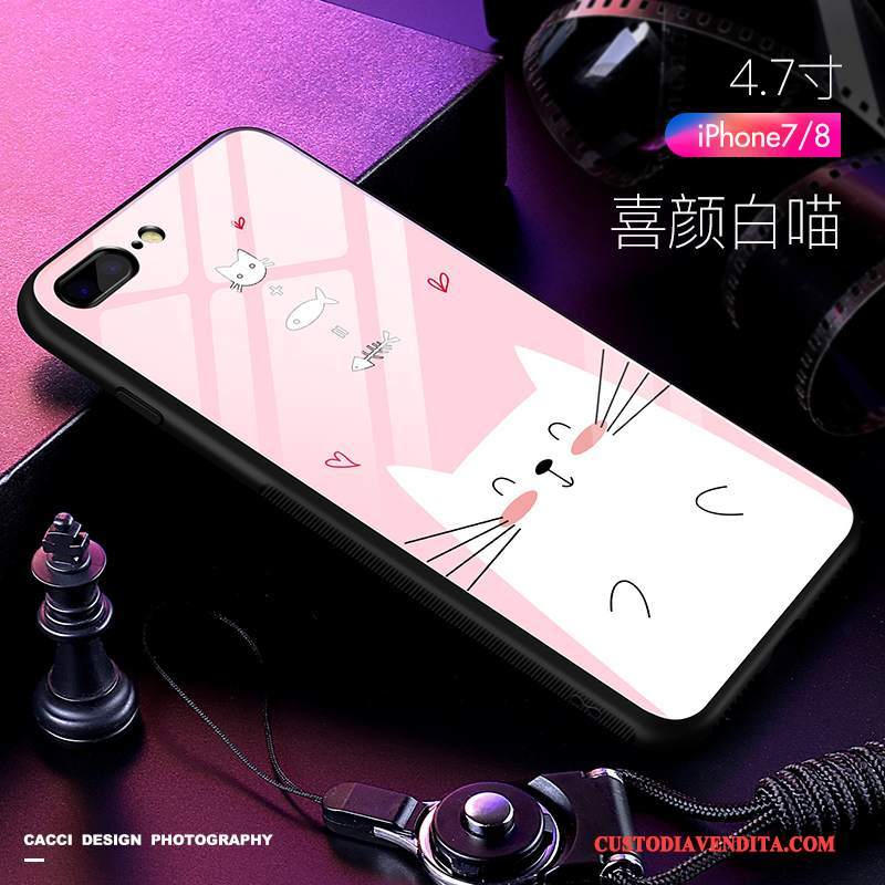 Custodia iPhone 8 Plus Cartone Animato Bello Nero, Cover iPhone 8 Plus Silicone Vetro Tutto Incluso