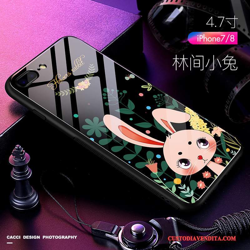 Custodia iPhone 8 Plus Cartone Animato Bello Nero, Cover iPhone 8 Plus Silicone Vetro Tutto Incluso