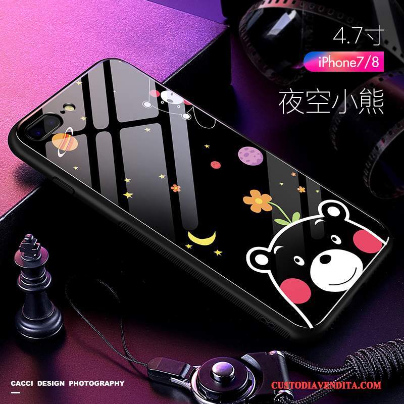 Custodia iPhone 8 Plus Cartone Animato Bello Nero, Cover iPhone 8 Plus Silicone Vetro Tutto Incluso