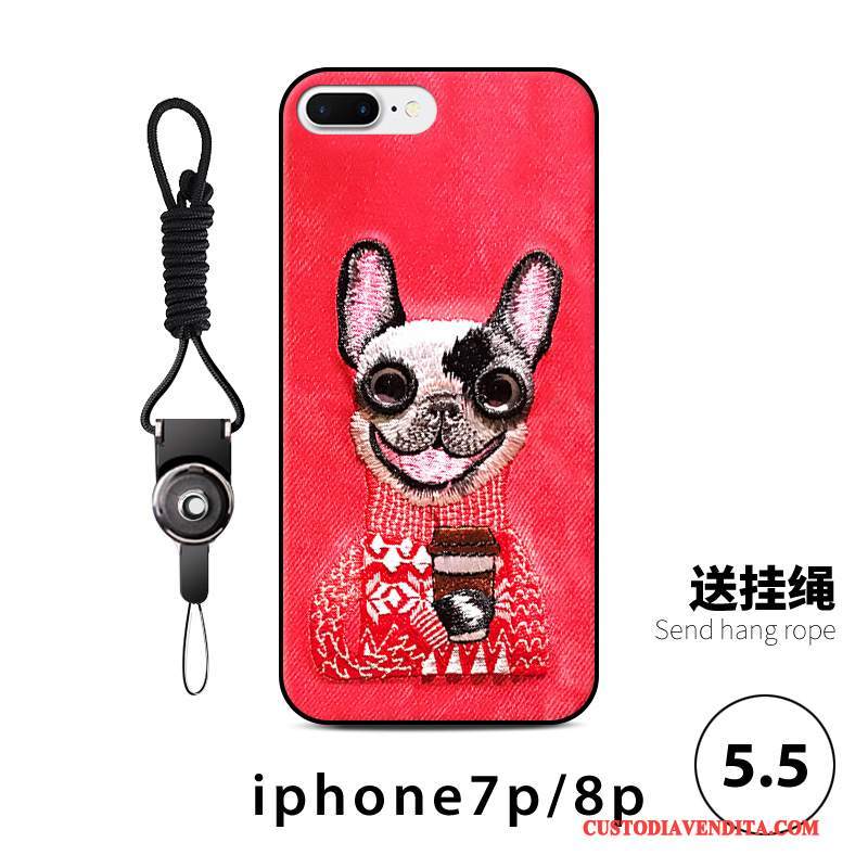 Custodia iPhone 8 Plus Cartone Animato Carino Bello, Cover iPhone 8 Plus Ricamo Rosso