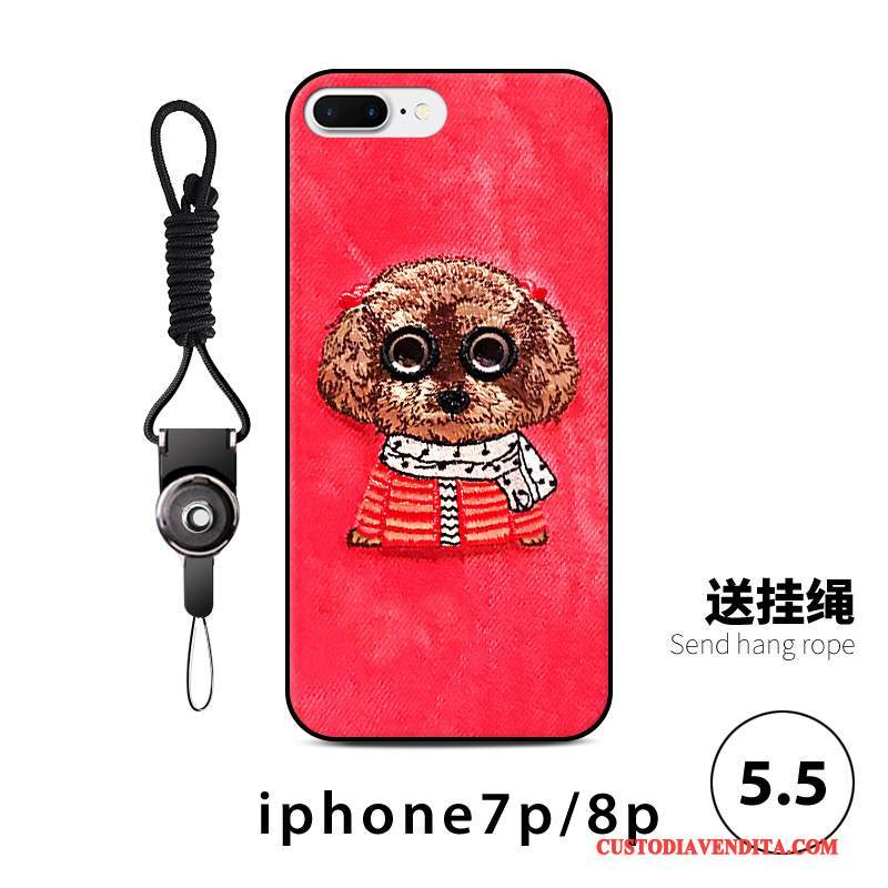 Custodia iPhone 8 Plus Cartone Animato Carino Bello, Cover iPhone 8 Plus Ricamo Rosso