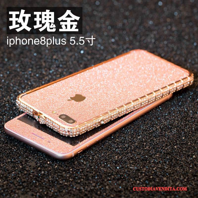 Custodia iPhone 8 Plus Colore Telaio Con Strass, Cover iPhone 8 Plus Strass Metallotelefono