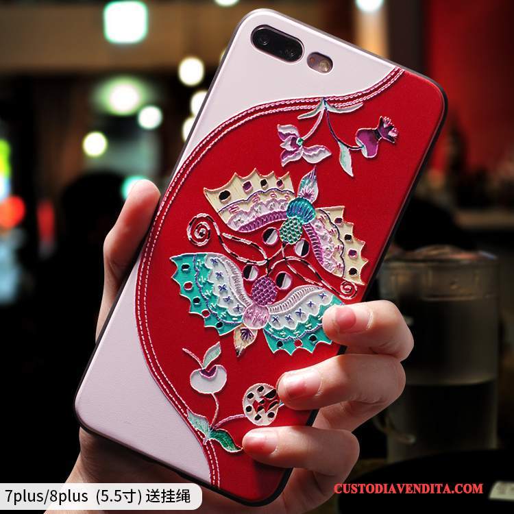 Custodia iPhone 8 Plus Creativo Telefono Di Personalità, Cover iPhone 8 Plus Silicone Stile Cinese Rosso