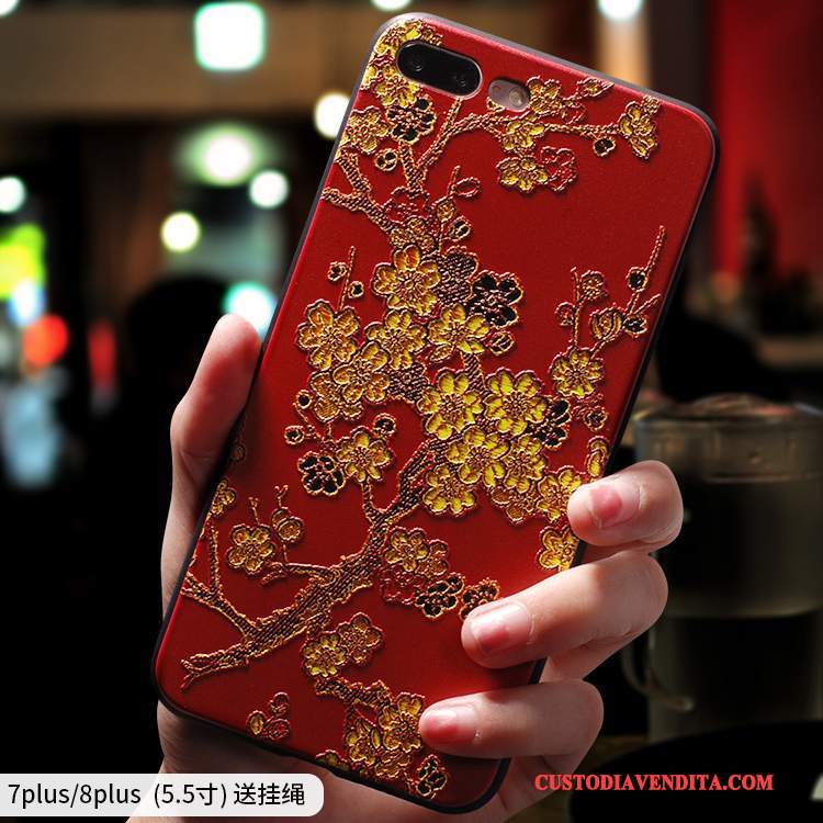 Custodia iPhone 8 Plus Creativo Telefono Di Personalità, Cover iPhone 8 Plus Silicone Stile Cinese Rosso