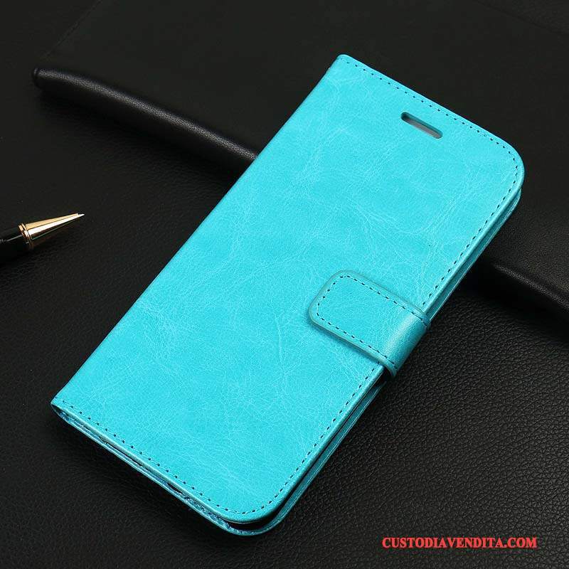 Custodia iPhone 8 Plus Folio Supporto Morbido, Cover iPhone 8 Plus Pelle Telefono Blu