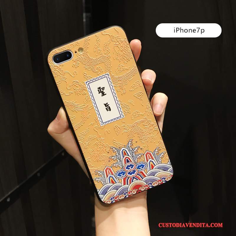 Custodia iPhone 8 Plus Goffratura Giallo Nuovo, Cover iPhone 8 Plus Creativo Telefono Tutto Incluso