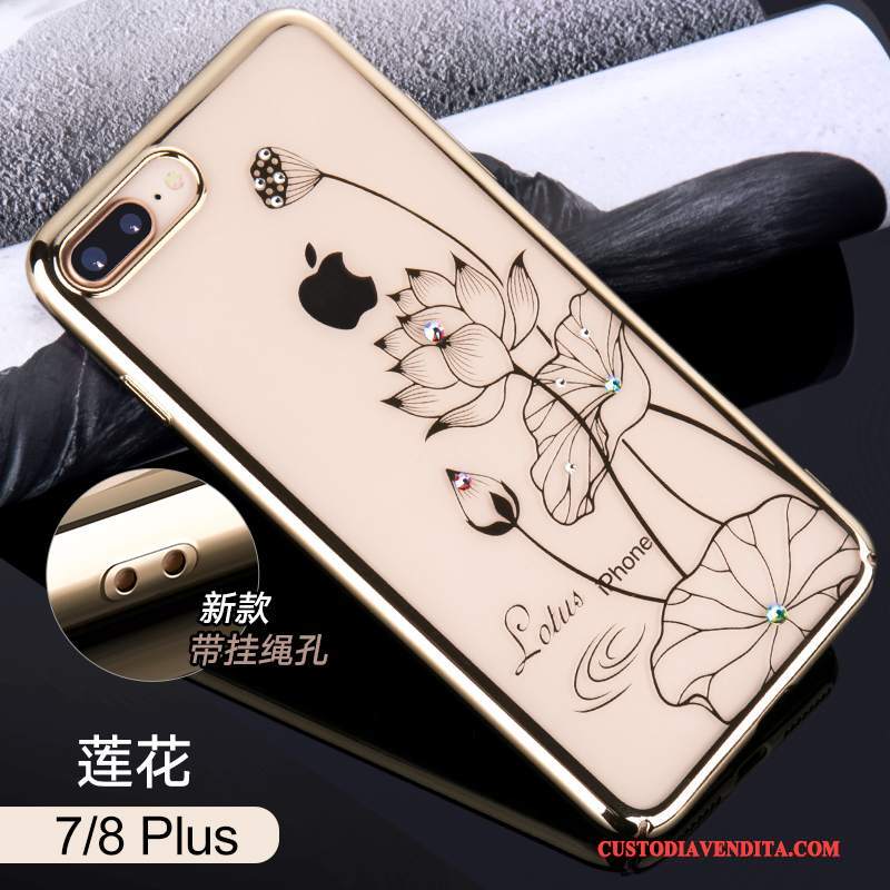 Custodia iPhone 8 Plus Oro Anti-caduta, Cover iPhone 8 Plus Trasparente Marchio Di Tendenza