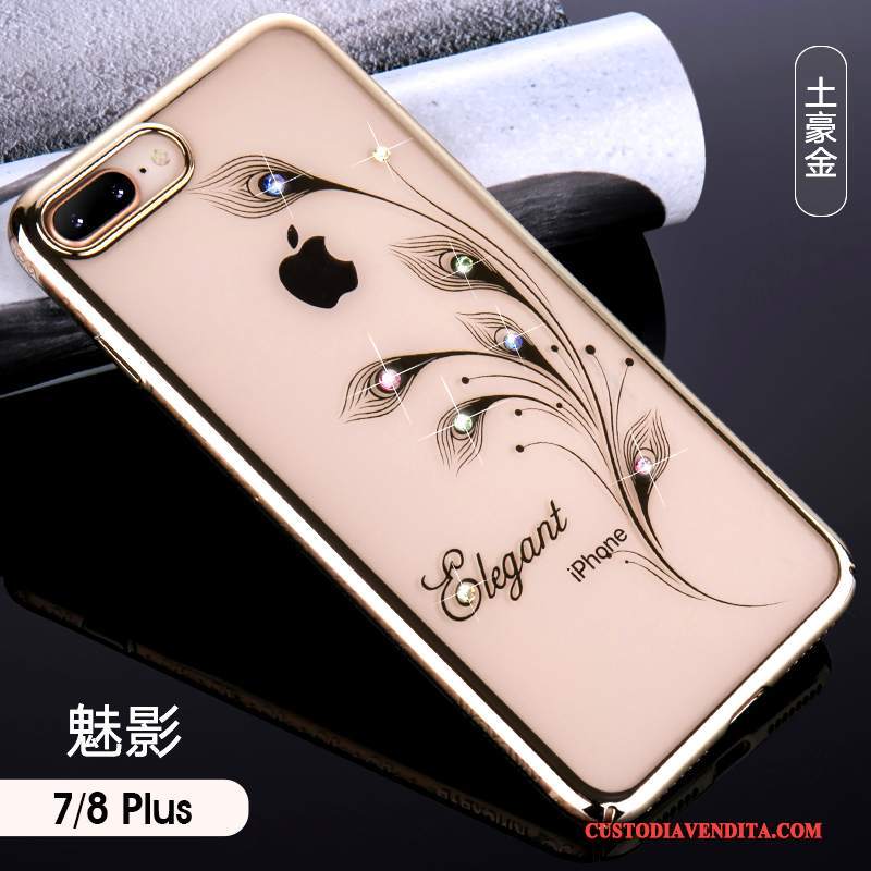 Custodia iPhone 8 Plus Oro Anti-caduta, Cover iPhone 8 Plus Trasparente Marchio Di Tendenza