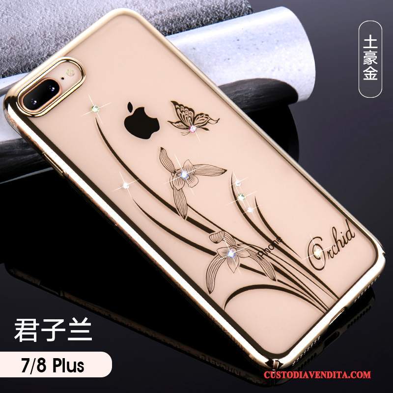 Custodia iPhone 8 Plus Oro Anti-caduta, Cover iPhone 8 Plus Trasparente Marchio Di Tendenza