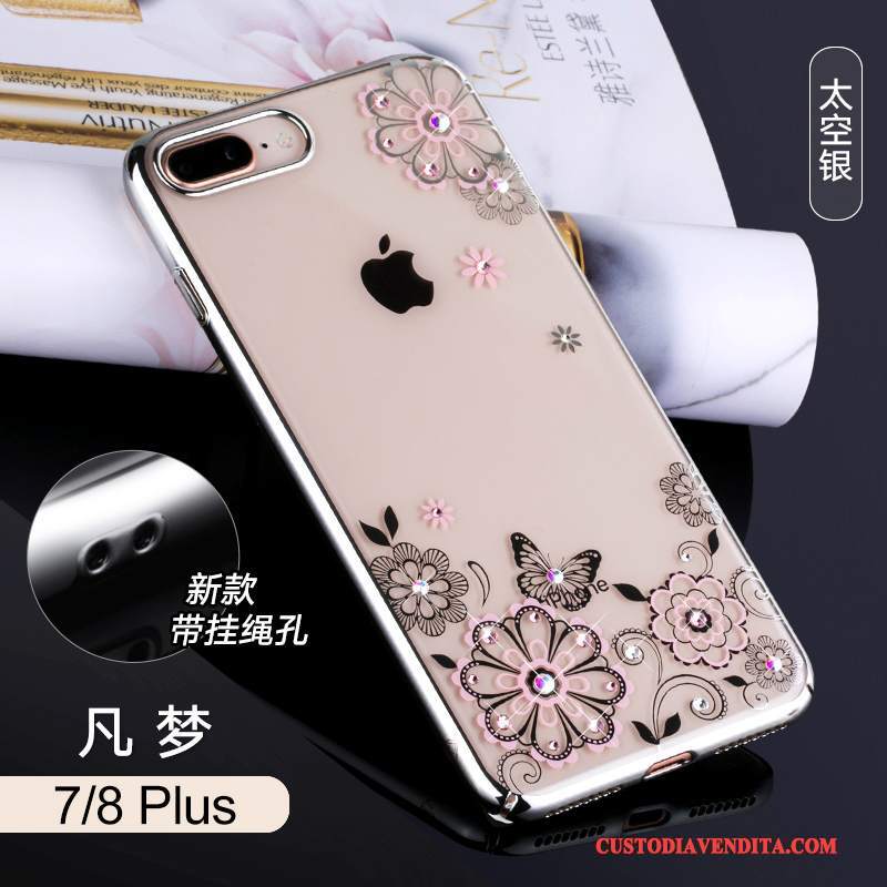 Custodia iPhone 8 Plus Oro Anti-caduta, Cover iPhone 8 Plus Trasparente Marchio Di Tendenza