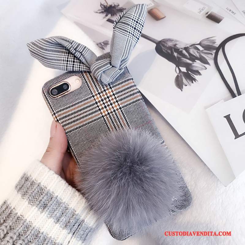 Custodia iPhone 8 Plus Panno Grigio, Cover iPhone 8 Plus Telefono Peluche