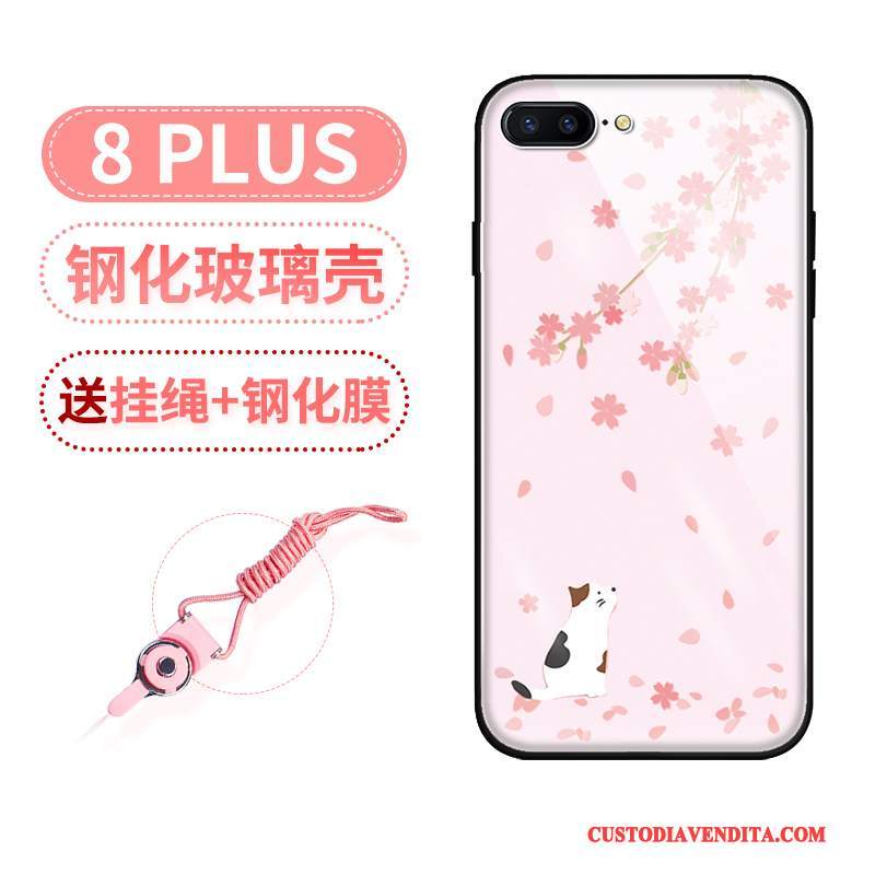 Custodia iPhone 8 Plus Protezione Telefono Vetro, Cover iPhone 8 Plus Rosa Net Red