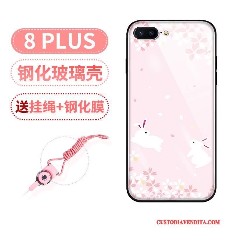 Custodia iPhone 8 Plus Protezione Telefono Vetro, Cover iPhone 8 Plus Rosa Net Red