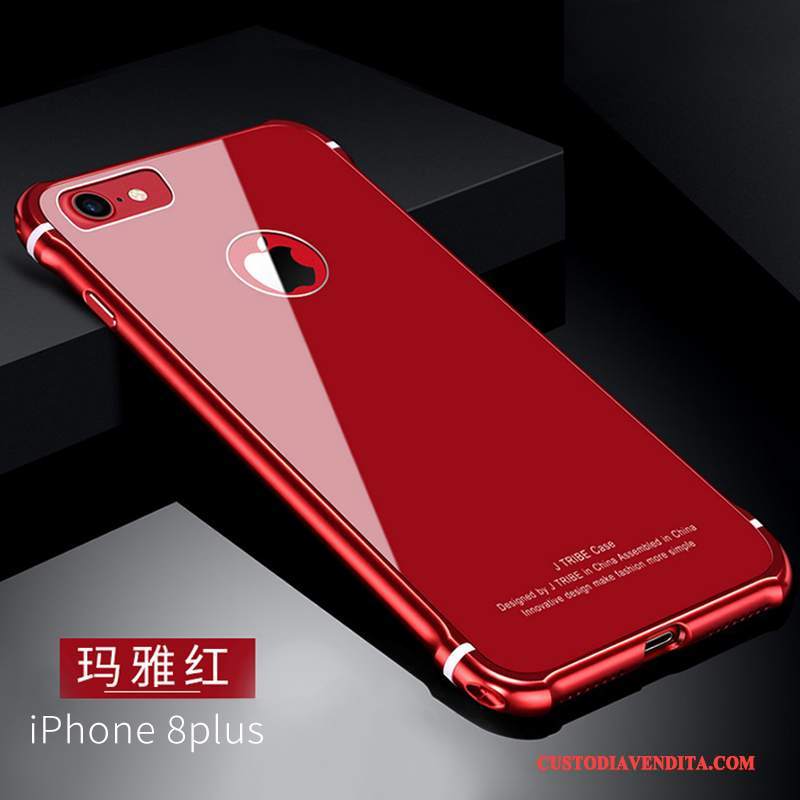 Custodia iPhone 8 Plus Protezione Tutto Incluso Rosso, Cover iPhone 8 Plus Anti-caduta Vetro