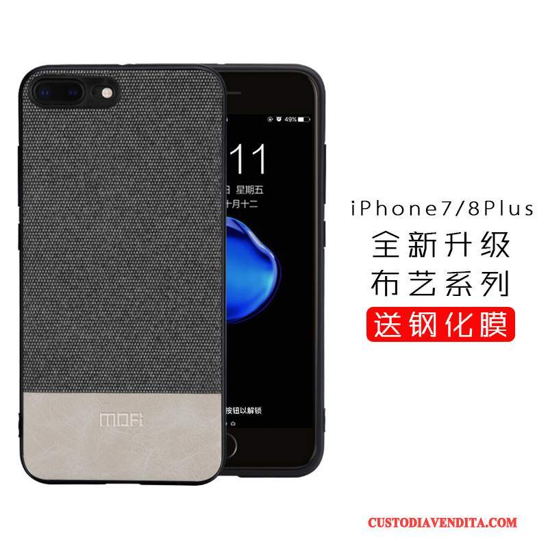 Custodia iPhone 8 Plus Silicone Grigio Anti-caduta, Cover iPhone 8 Plus Marchio Di Tendenza Panno