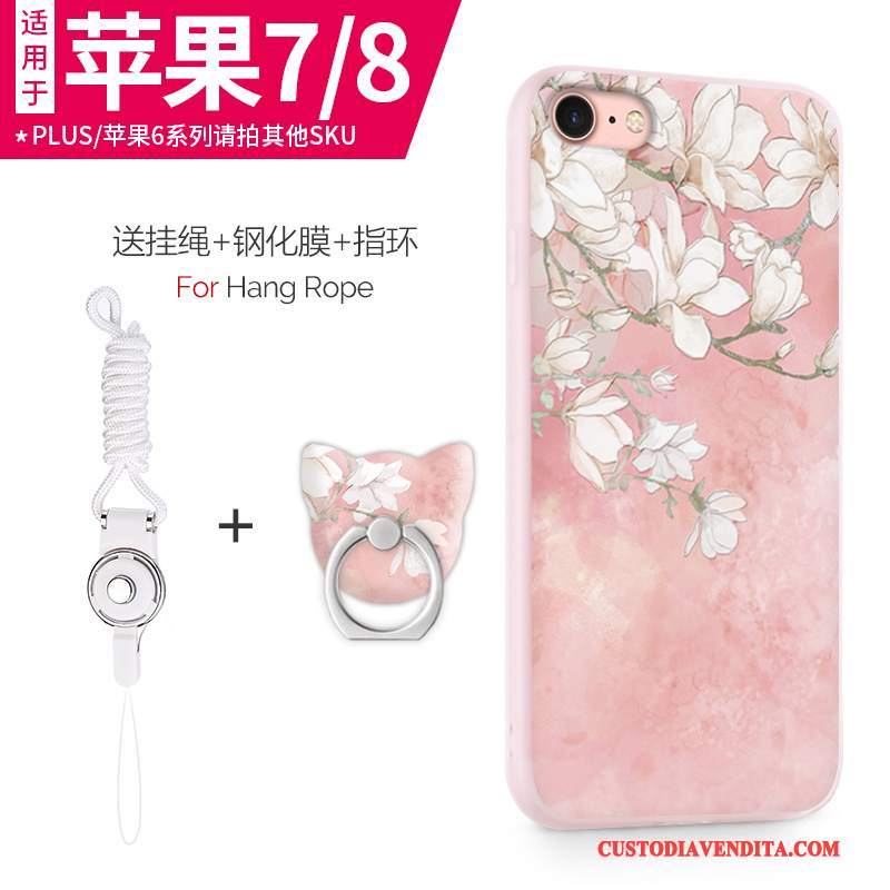 Custodia iPhone 8 Plus Silicone Nuovo Rosa, Cover iPhone 8 Plus Telefono Ornamenti Appesi